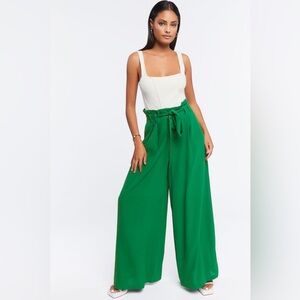 Zara Emerald High- Waisted Wide Leg Pants - Tie Waist Women’s Size L
